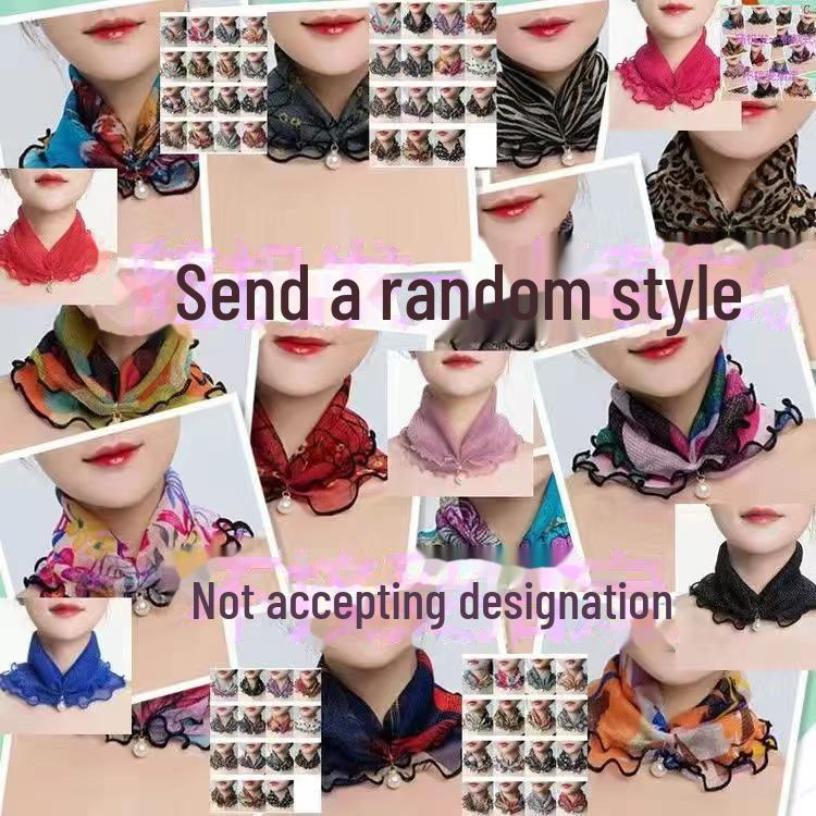 Милий декоративний весняно-літній маленький шовковий шарф із мереживом і підвіскою