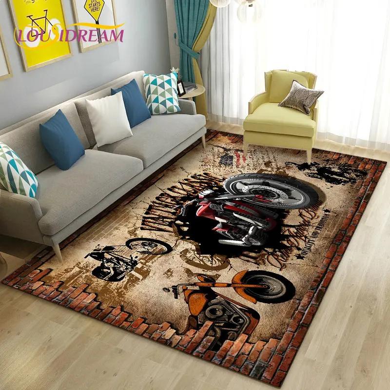 3D Retro Vintage Motorcycle Area Rug Large,Carpet Rug for Living Room Bedroom Sofa Decoration,Doormat Kitchen Non-slip Floor Mat