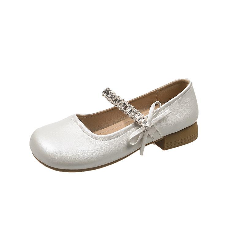 Fairy Wind Mary Jane Single Shoes Female Autumn New Round Head with Skirt Light Mouth Bow Low Heel Small Leather Shoes
