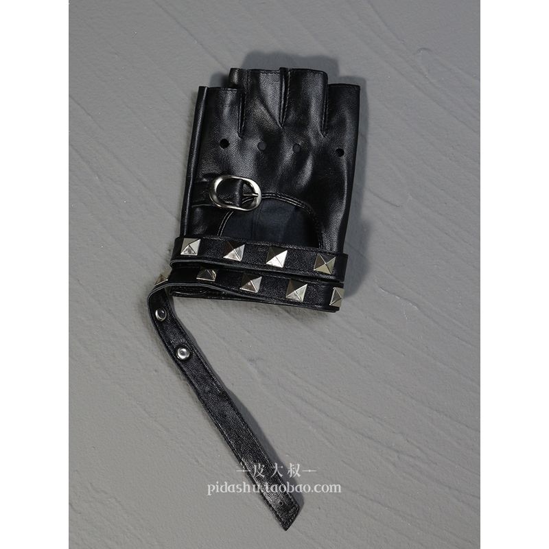 

Перчатки без пальцев с заклепками из темной серии для сценических выступлений в стиле хип-хоп панк, кожаные перчатки с половиной пальцев для брейк-данса, крутые Black/Right Hand Single One size