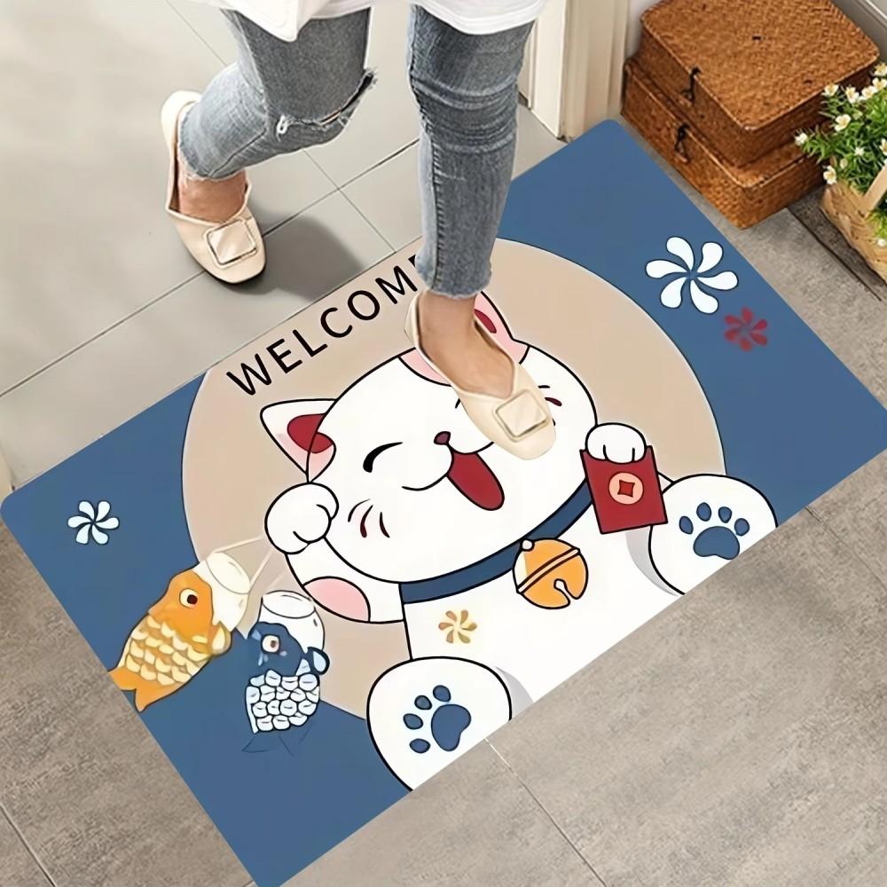 Entranceway Cartoon Lucky Cat Doormat Anti Slip Easy To Clean Entrance Door Ins Style Carpet Home Decor