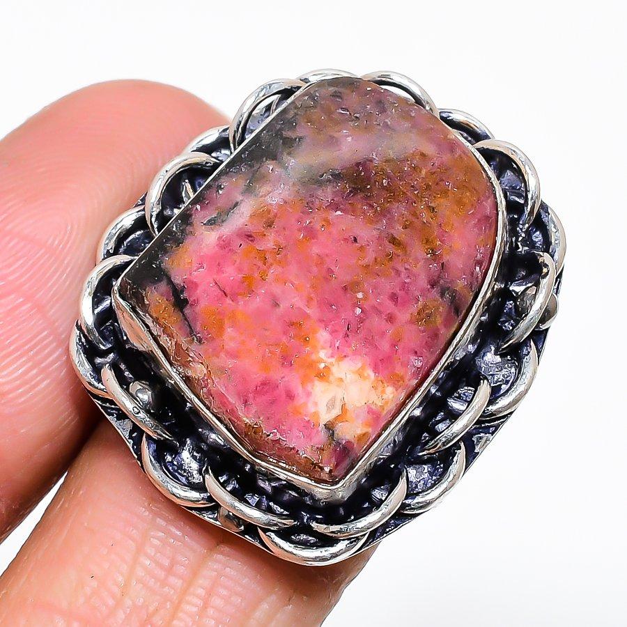 

Natural Rhodonite Gemstone Handmade 925 Sterling Silver Jewelry Ring Size 8 AR-16484