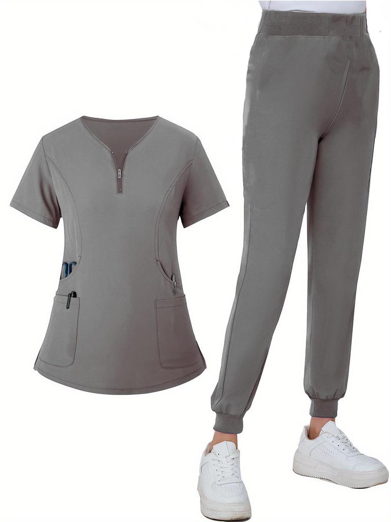 Elastic V-neck Surgical Gown Set - Long/Short Sleeve for Dental, Hospital, and Medical Staff