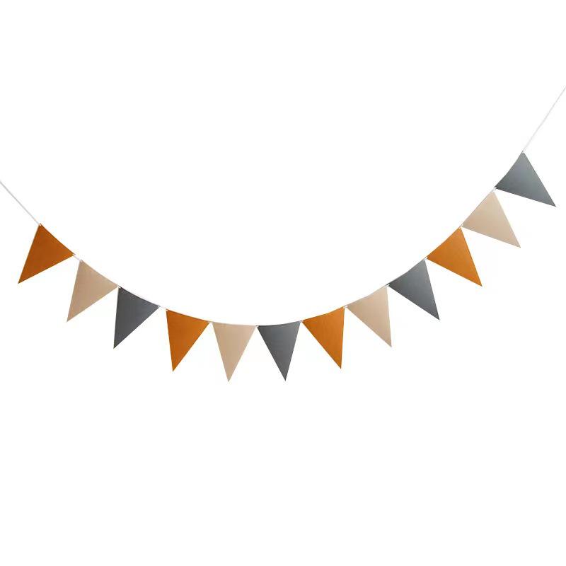 Forest Style Felt Triangle Party Flags In Brown, Blue, and Green