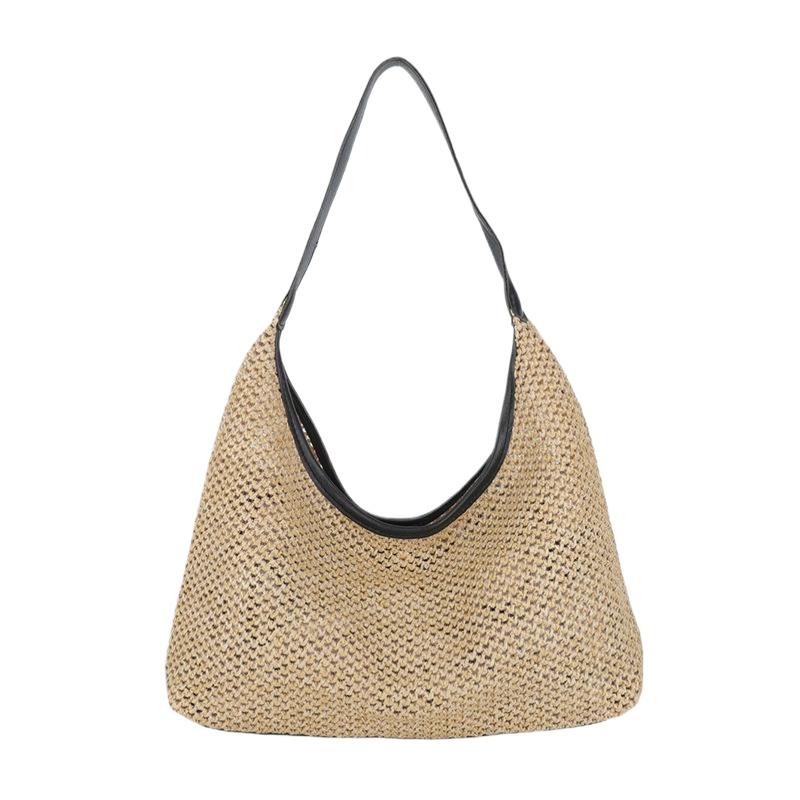 Woven Bag Casual Bucket Bag Straw Underarm Bag Large Capacity Solid Color Shoulder Bag Women Commuting Shoulder Bag