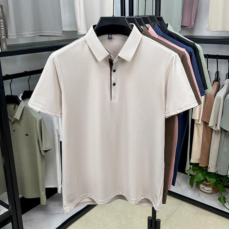 Luxury high-quality short sleeve polo shirt men new summer silk breathable comfortable lapel casual business solid color T-shirt
