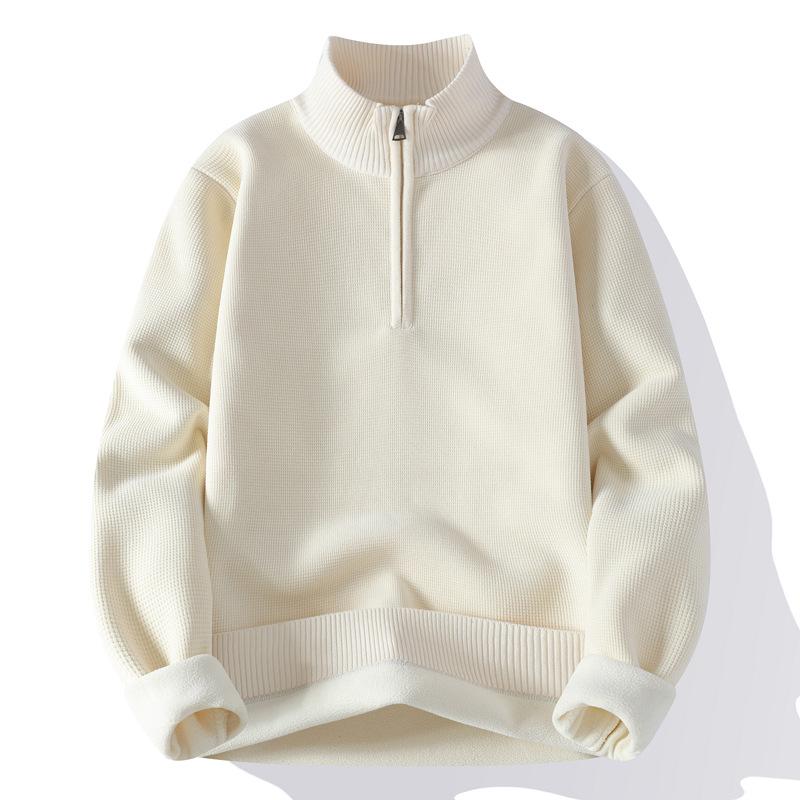 Men's Trendy Woolen Half-Zip Sweater with Velvet Lining - Warm Stand Collar Knitwear