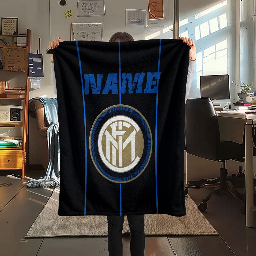 Custom Name,FC Internazionale Milano Printed Flannel Blanket, soft throw for bedroom sofa, washable, Christmas present, great gift.