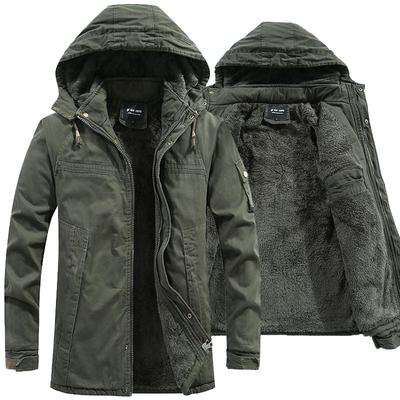 Herr Tvättad Bomull Tjock Fleece Casual Vinter Varm Varsity Jacka Herr Parkas Kappa Militär Vindsäker Huva Jackor Man