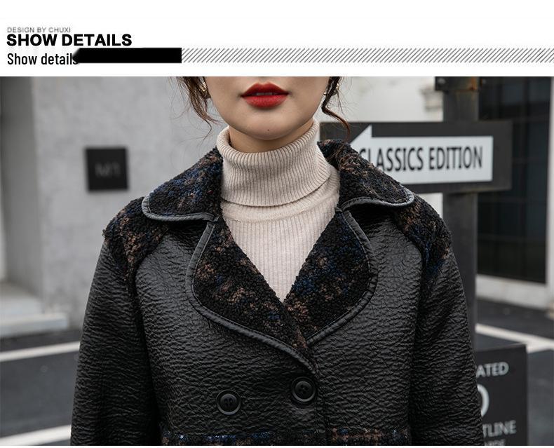 Winter Reversible Mid-Length Velvet Thick PU Leather Jacket - Women's Cozy Loose Fit