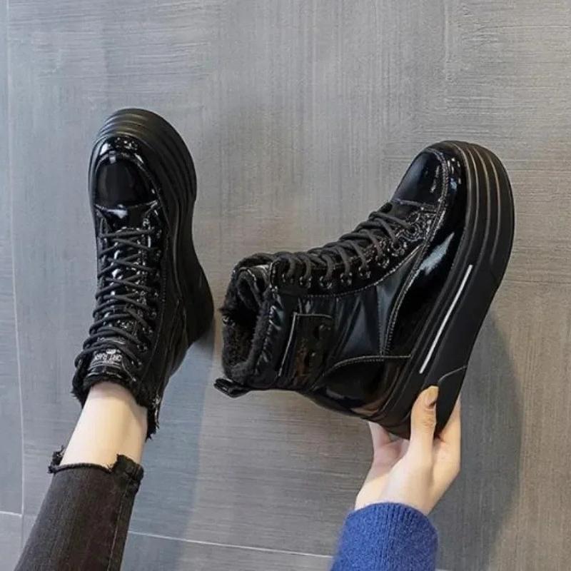 Fashion 2025 New Autumn Winter 9cm Cow Genuine Leather Down Cloth Women Ankle Booties Platform Wedge Females Plush Warm Shoes Snow Boots