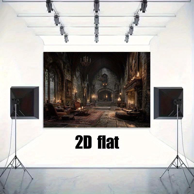 Stendardo piatto 2D 1 pezzo - Sfondo di castello medievale vintage per decorazioni murali - Stendardo in poliestere 2D per decorazione domestica
