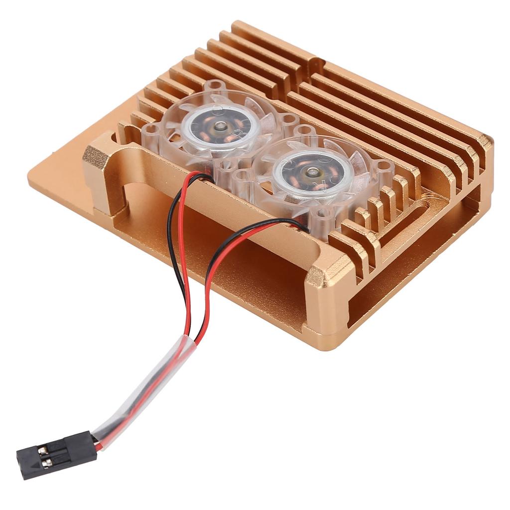 Aluminum Alloy Cooling Case Heat Dissipation Enclosure with Fan for Raspberry Pi 4 B ModelGold