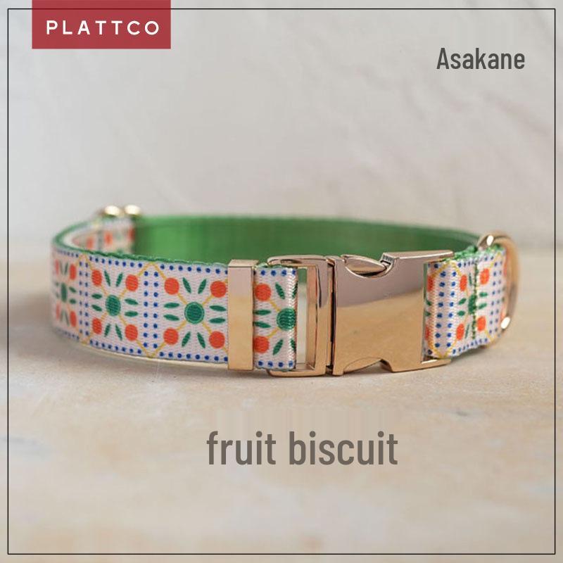 PLATTCO Personalized Dog Collar with Fruit Biscuit Pattern - Engrave PDC331 XL (2.5cm x 56-62cm)