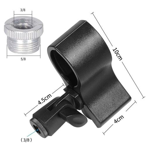 CHANJIF Microphone Stand Adapter with 5/8" Thread and 3/8" Female Thread Adapter, Adjustable Microphone Clip for 32mm To 60mm Outer Diameter