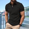 Fashion Men's New Solid Colour Textured Zip Short Sleeve T-Shirt Men's Tops