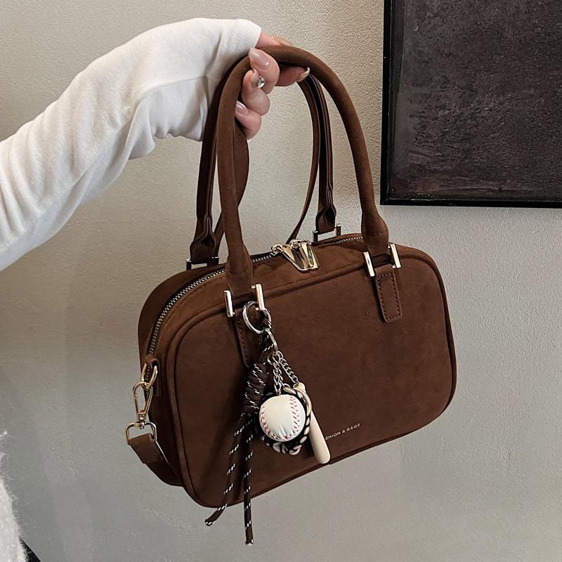 IELGY Korean Niche Portable Bowling Bag Trendy Autumn Winter Retro All-Match Frosted Messenger Small Square Bag
