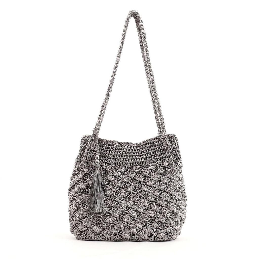 Cuco Metallic Knit Long Handle Tote Bag 2413112010 Black (019)