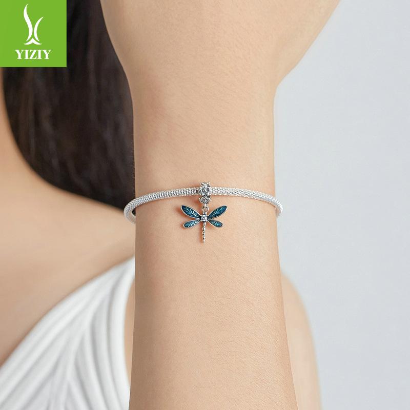 S925 Sterling Silver Gorgeous Dragonfly Pendant Accessories Small Fresh Insect Diy Bracelet Beaded