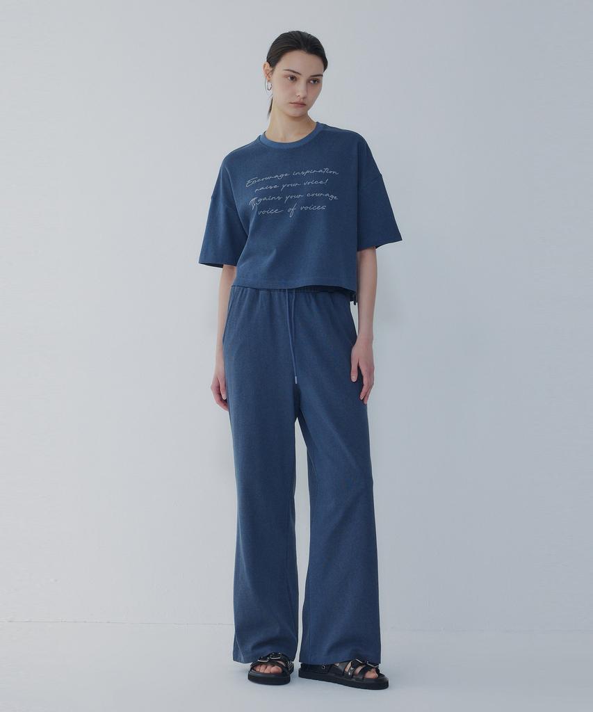 Bobeu Lettering Pigment Wide Pants_Navy 7156230012