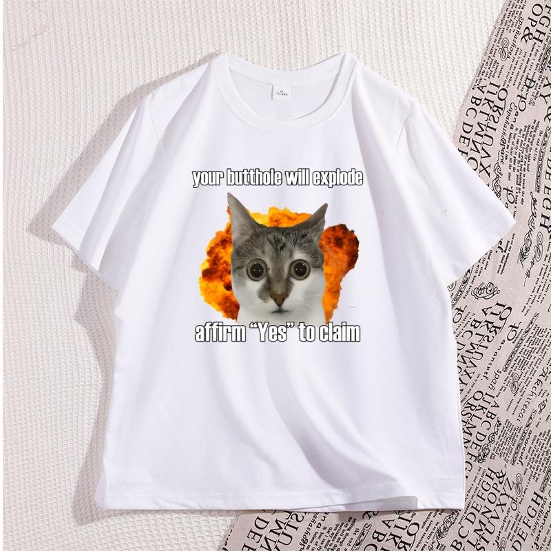 

Fun Cat Print Short Sleeved Tshirt 2026 New Hot Selling Casual Cotton Oversized Mens Womens Street Wear Pattern Tshirt 4XL