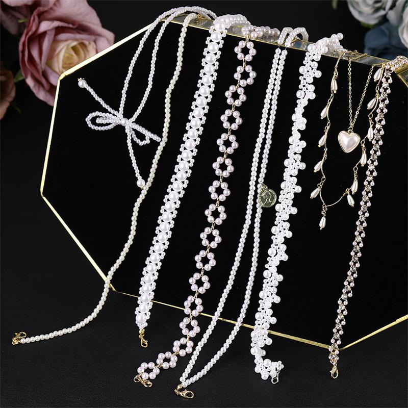 Böhmische Dame Perle mehrschichtige Blume Schleife Herz Halsband kurze ultrafeine Schlüsselbeinkette Halskette