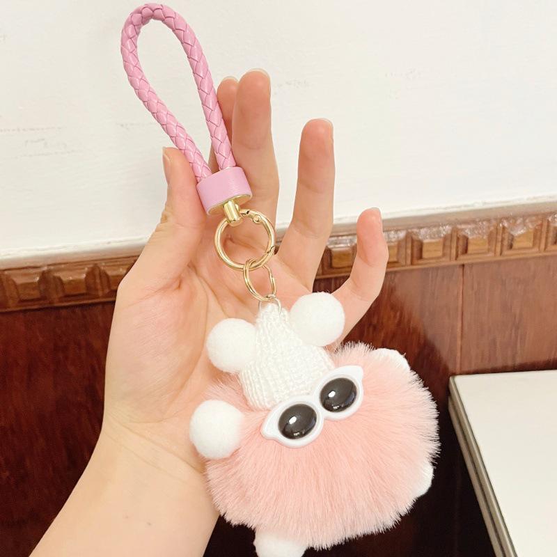 Creative Color-Block Plush Phone Wrist Lanyard: Fashionable Charm & Keychain