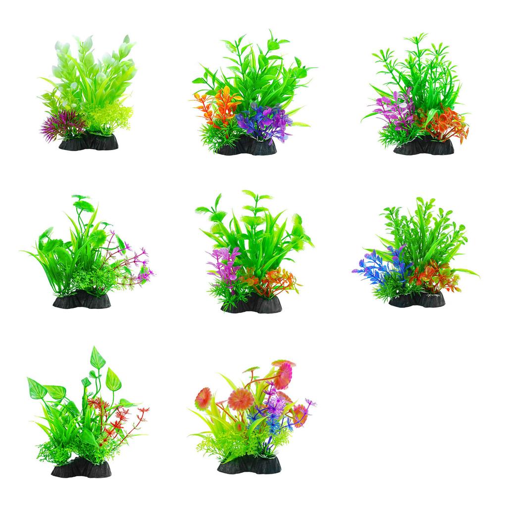 Realistic Artificial Green Plant Set of 4 with Base for Fishtanks Home Office Aquariums Underwater Landscape Accessories