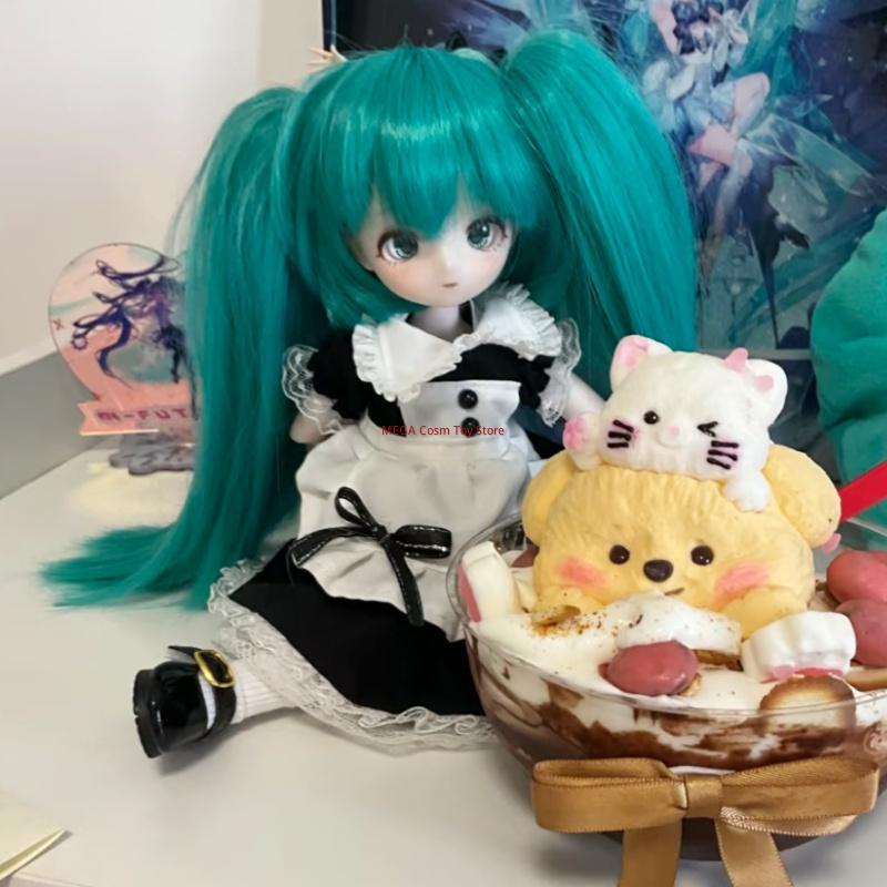 Green Twin Tail BJD Doll 3 Face Plates Maid Outfit Movable Joint Collectible Anime Girl Figure Dress Up Toy Gift For Doll Lovers