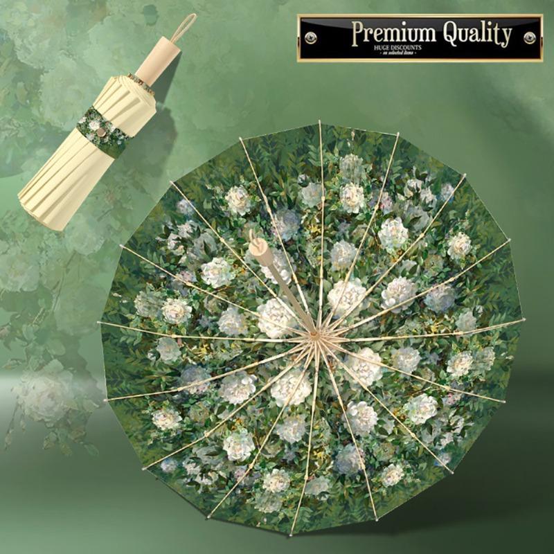 16 Bone Oil Painting Sun Umbrella New Chinese Style Three Fold Umbrella Windroof Strong All Weather for Adult Double Sun Shade