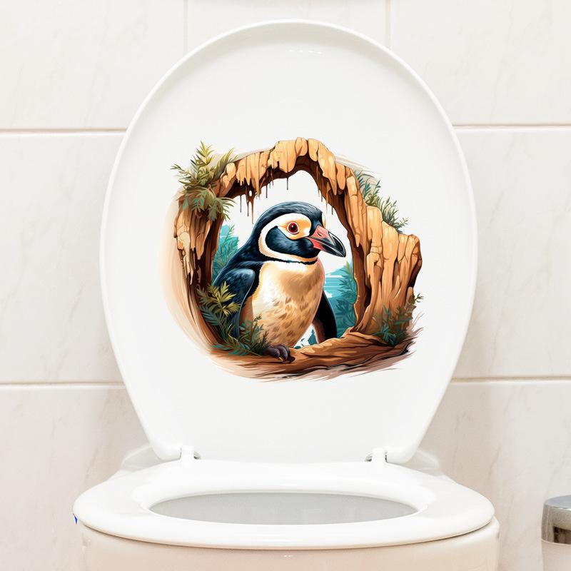 Creative 3D Various Cartoon Animal Toilet Lid Sticker Bathroom Wall Decal Home Decor