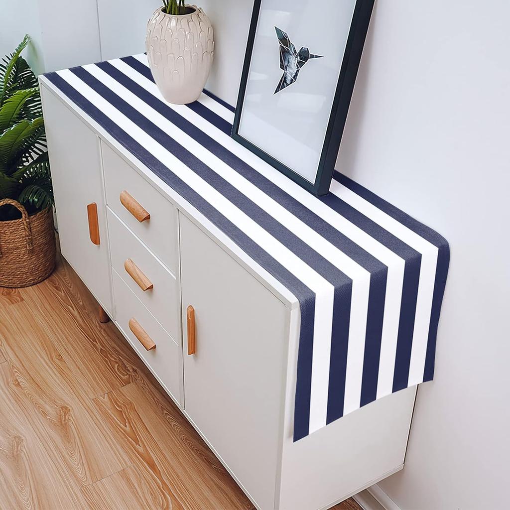 Navy Blue White Stripe Linen Table Runner Kitchen Dining Table Decor Reusable Farmhouse Table Runners Holiday Wedding Decoration