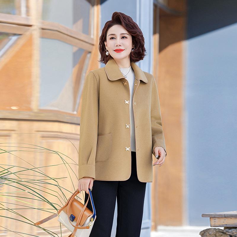 Double-Sided Wool Coat for Petite Middle-Aged Women - Spring & Autumn Style