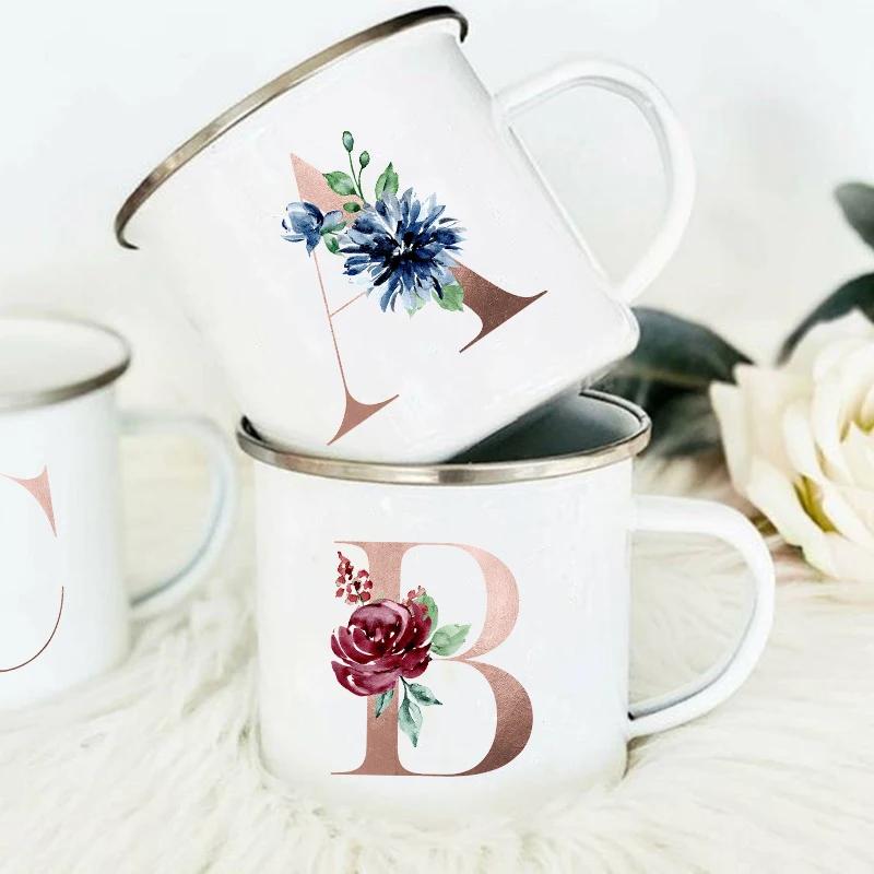 Alphabet Flower Letter Mug Coffee Cup Cold Coffee Cups Funny Mugs Cup for Tea Drinkware Rare Beer Travel Cute Original Unusual