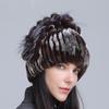 Winter Women's Warm Fashion Thick Wool Hat Rex Rabbit Fur Hat Knitted with Side Flower Hat