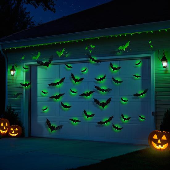 Halloweenská sada samolepek pavouka a netopýra s LED světly Zesilovač strašidelné atmosféry Vnitřní venkovní dekorace