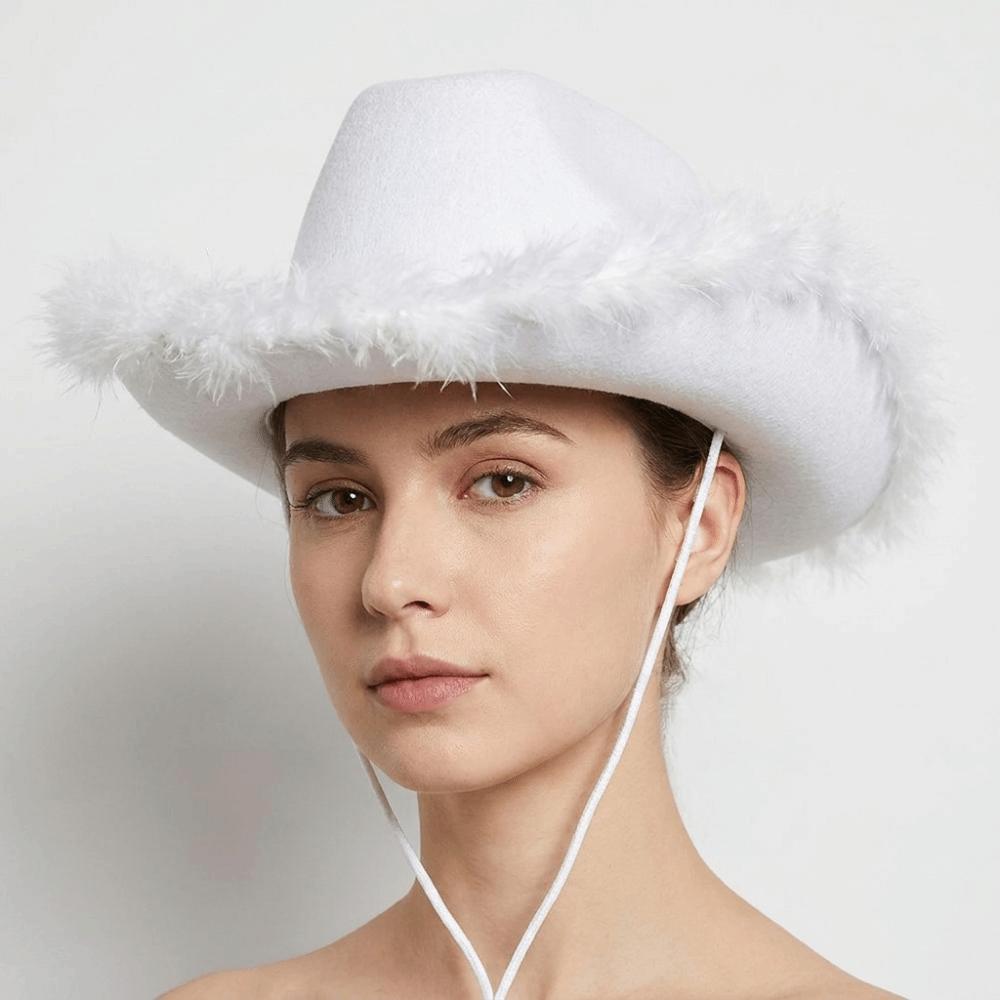 Wide Brim Jazz Hat Furry Trim Cowgirl Hat Fashion Western Cowboy Hat Costume Accessories