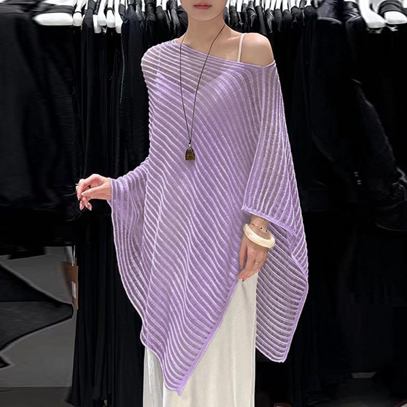 

Летняя ажурная вязаная блузка-кейп с рукавами летучая мышь для защиты от солнца для женщин фиолетовый