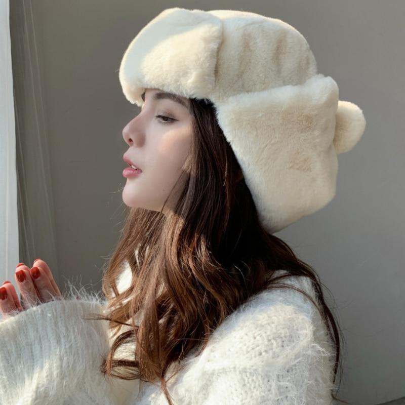 Solid Bomber Hat Women Russian Cap 