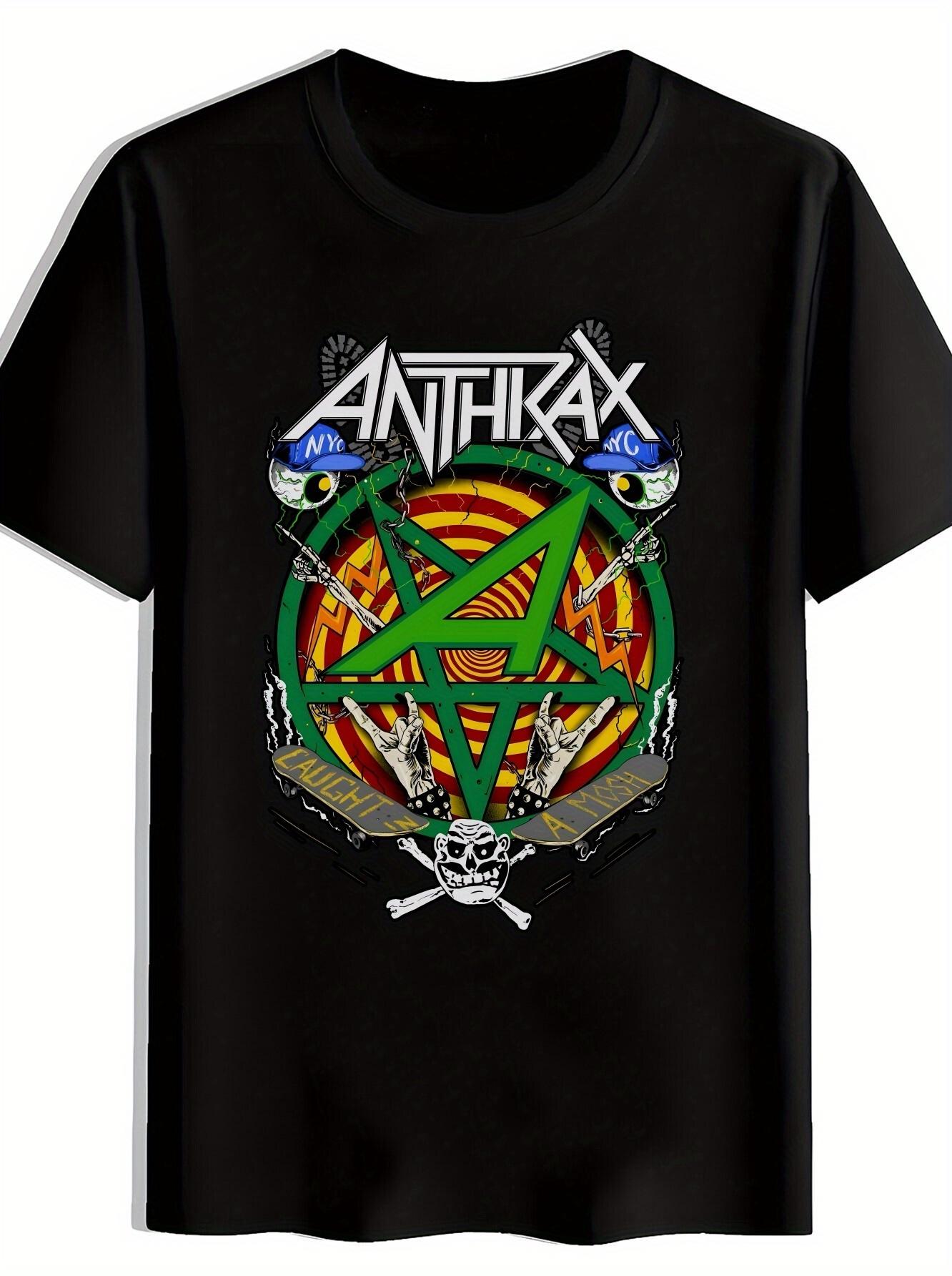 

Black ANTHRAX Graphic T-shirt - Retro Rock Band Design with Skull & Star XXXL