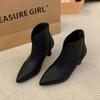Women Luxury Pointed Toe Ankle Boots Fad Mid Heels Suede Shoes Winter Leather Shoes 2025 Trend Office Shoes Chelsea Botas Mujer