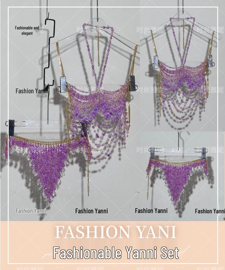 Yanni Hot Girl Perlen Körperkette Halskette und Midi-Rock Set