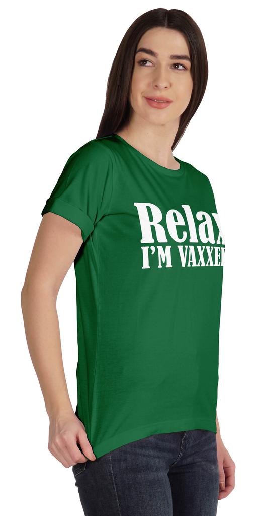 Inkmeso Relax I'M Vaxxed Funny Pro-Vaccine Crew Neck Cotton T-shirt For