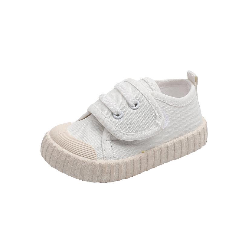 Kids' Soft Canvas Velcro Sneakers - Low Top, White, Spring/Autumn
