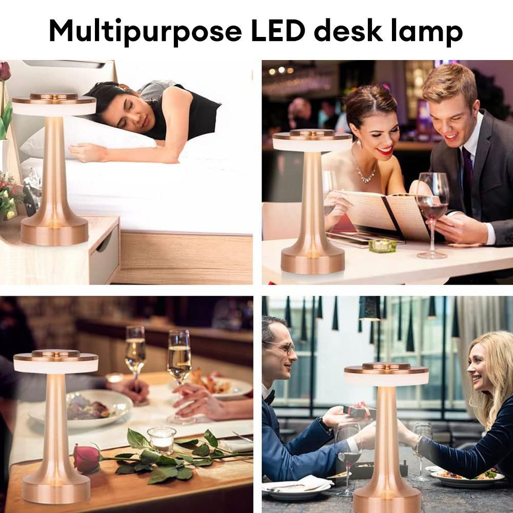 Portable Metal LED Table Lamp Table Lamp with Touch Sensor, Three Color Temperature Control Dimming, Rechargeable Pool Night Lig