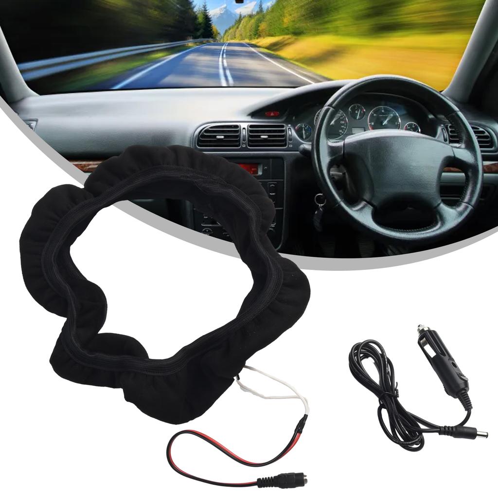 38cm Heated Steering Wheel Cover 12V Electric Heating Cover Soft Plush Cover 10w Heated Steering Wheel Cover Accessories