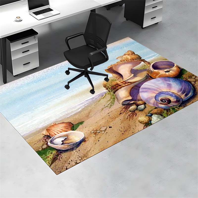 Vintage Beach Seashell Conch Oil Painting Print Area Rug Ocean Seaside Non‑Slip Rectangular Floor Mat Living Bedroom Home Decor Rug