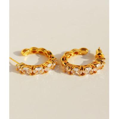 Messing vergoldet Echtgold Leichter Luxus Hochwertige Zirkon C-förmige Ohrringe Exquisite Atmosphäre Blogger Gleiche Ohrringe 83-1