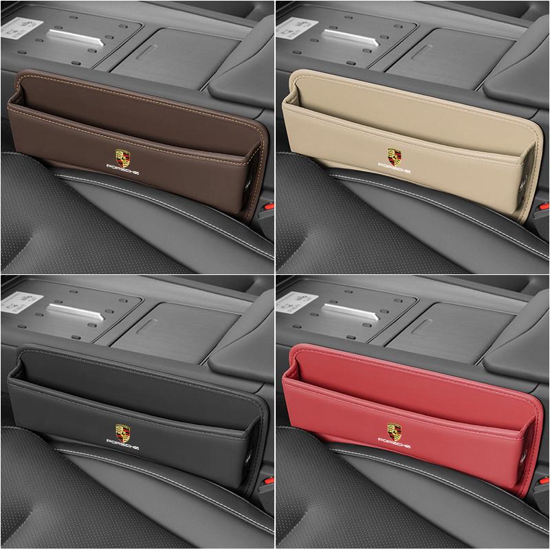 PU Leather Car Seat Gap Organizer Auto Pocket Seat Crevice Storage Box For Porsche 911 Taycan Panamera Cayenne Boxster Cayman FU3