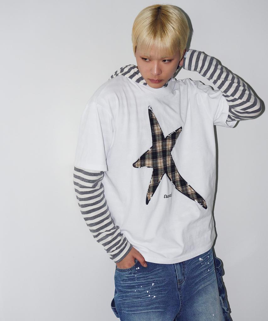 TRAVEL Check Star Short Sleeve T-Shirt White